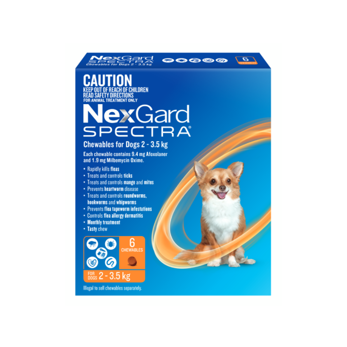 NexGard Spectra Dog Very Small 4.4 - 7.7lbs Orange VetShopmax